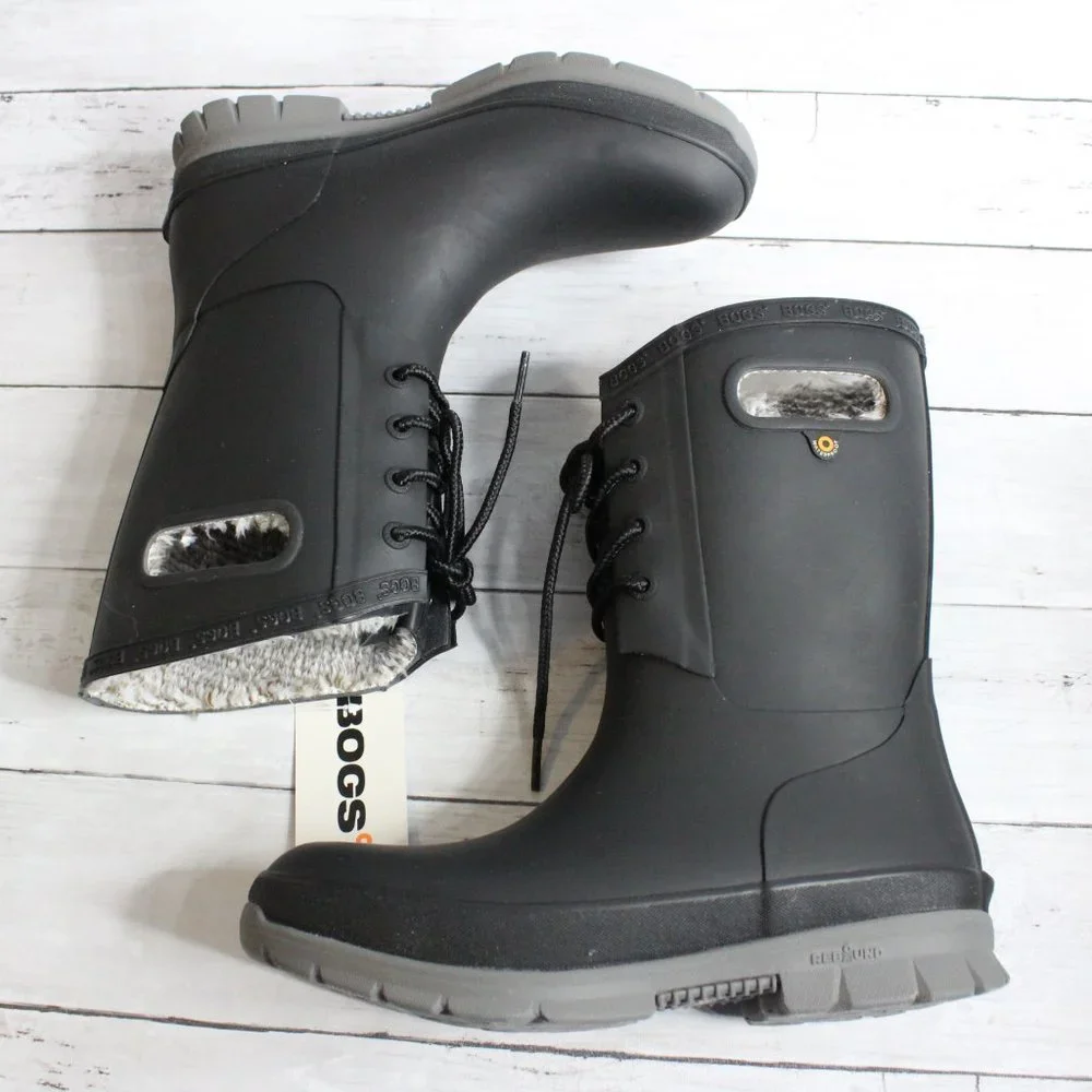 Bogs Women's Winter Waterproof Rain Snow Boots Size 10 Black Lace Up